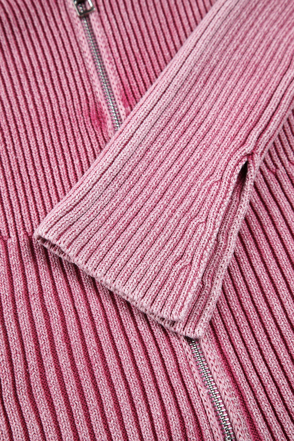 Oh Baby! Double Take Ribbed Off-Shoulder Zip Up Long Sleeve Cardigan