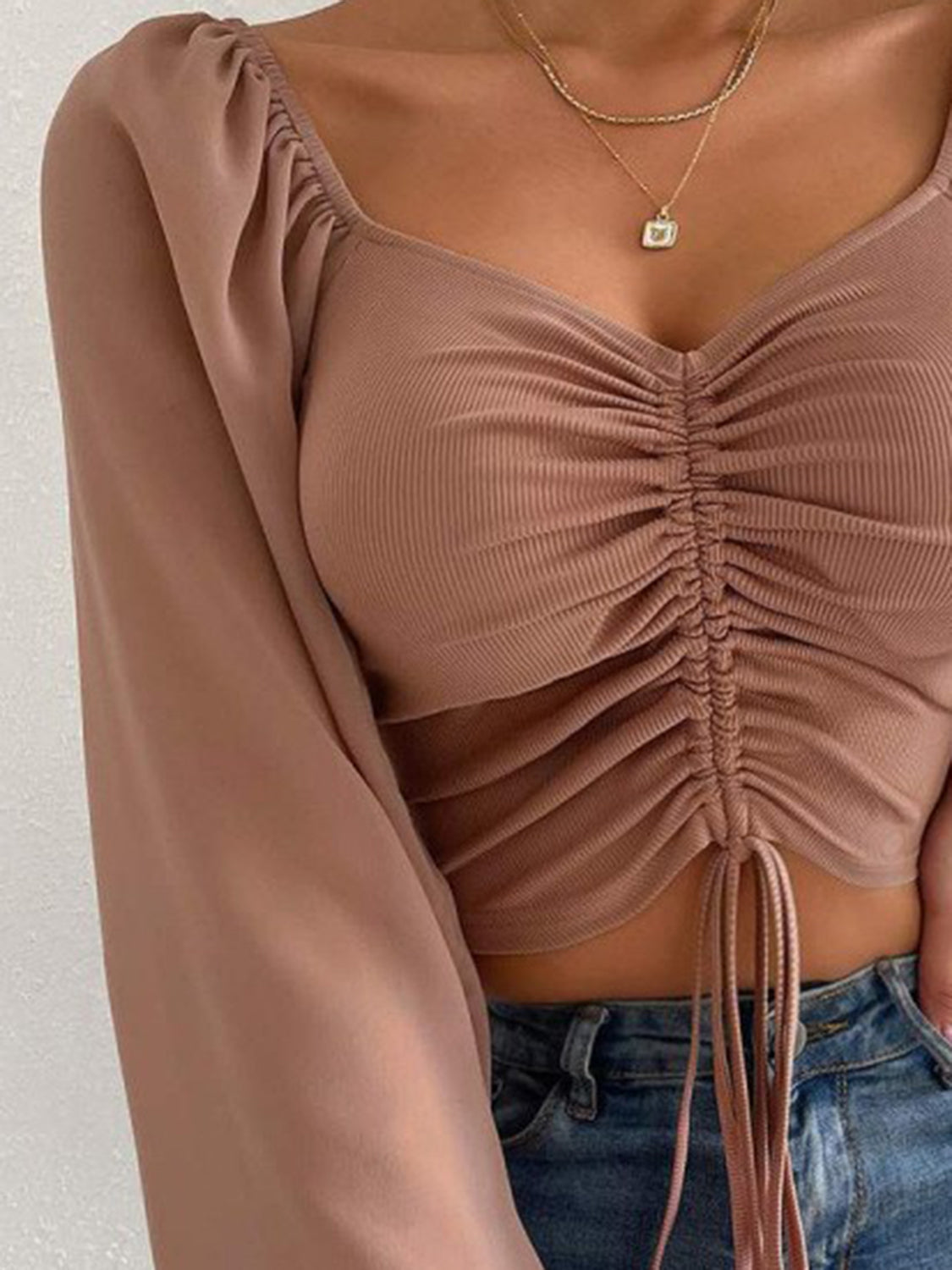 Amanda Drawstring Sweetheart Neck Cropped Top