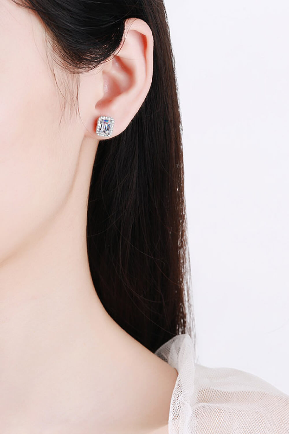 Davina Adored 1 Carat Moissanite Rhodium-Plated Square Stud Earrings