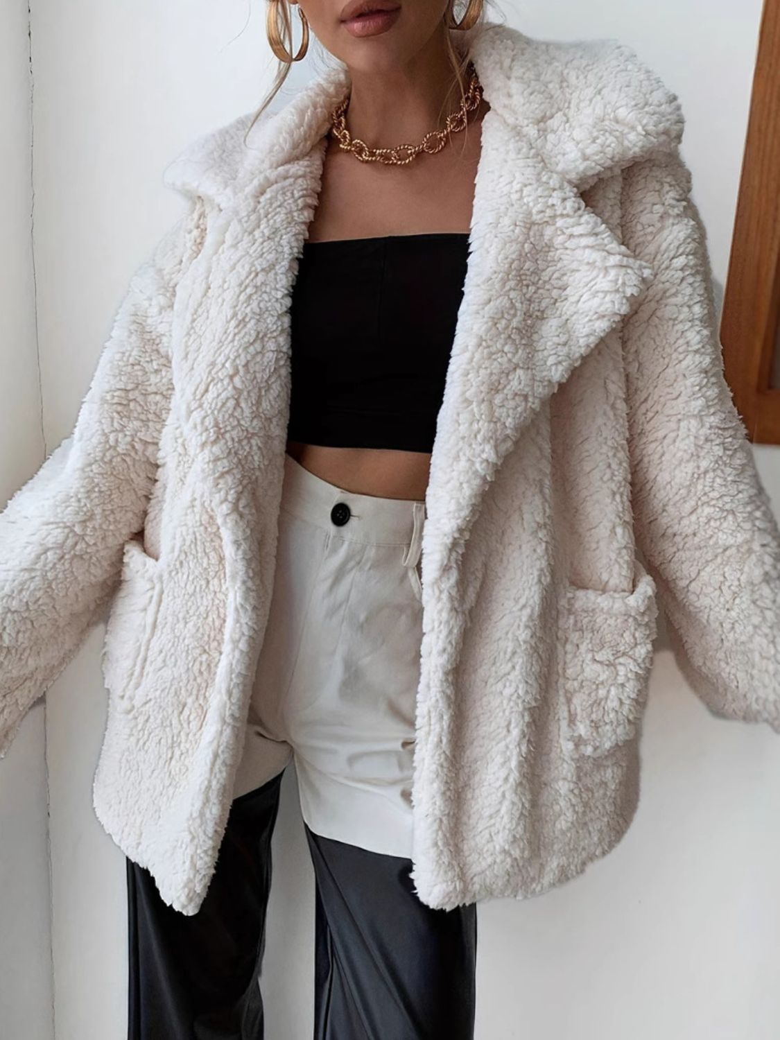 Seraphina Fuzzy Open Front Long Sleeve Coat