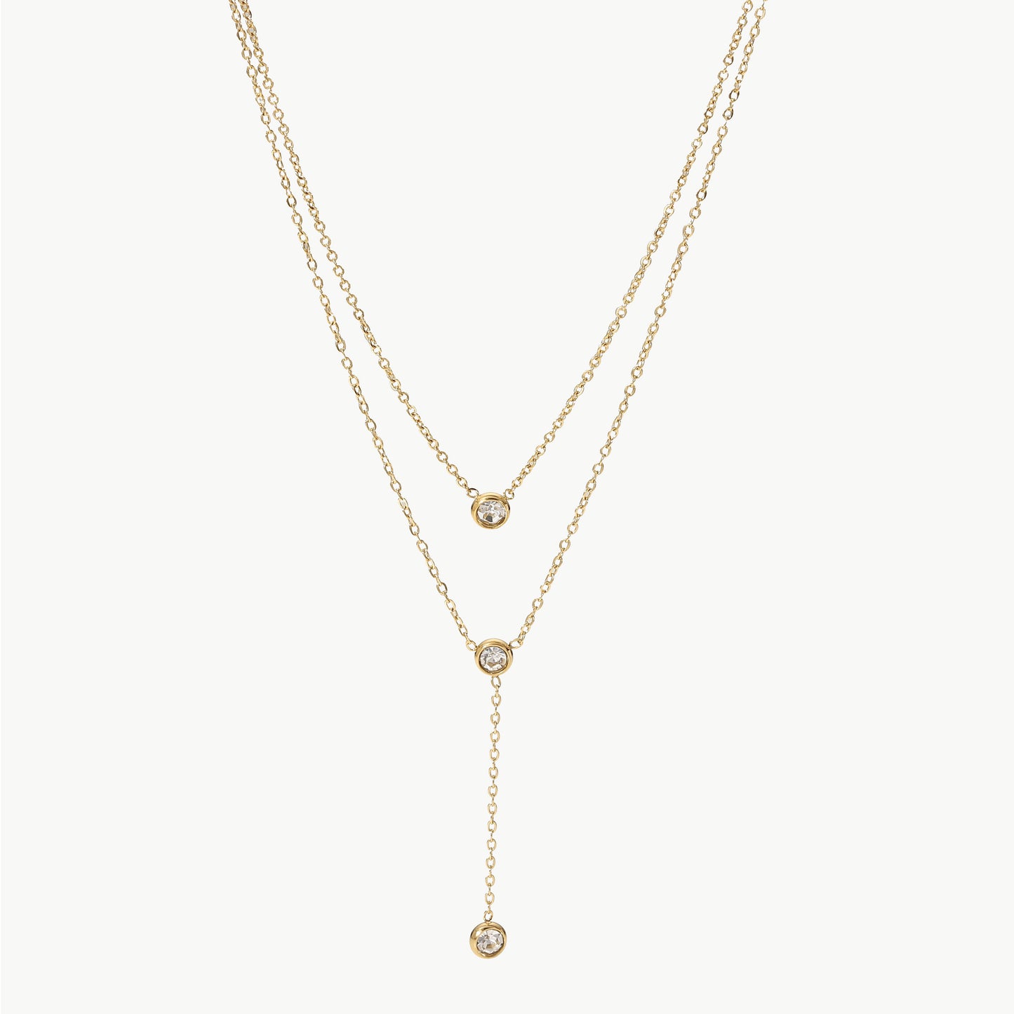 Macey Stainless Steel Zircon Double-Layered Necklace