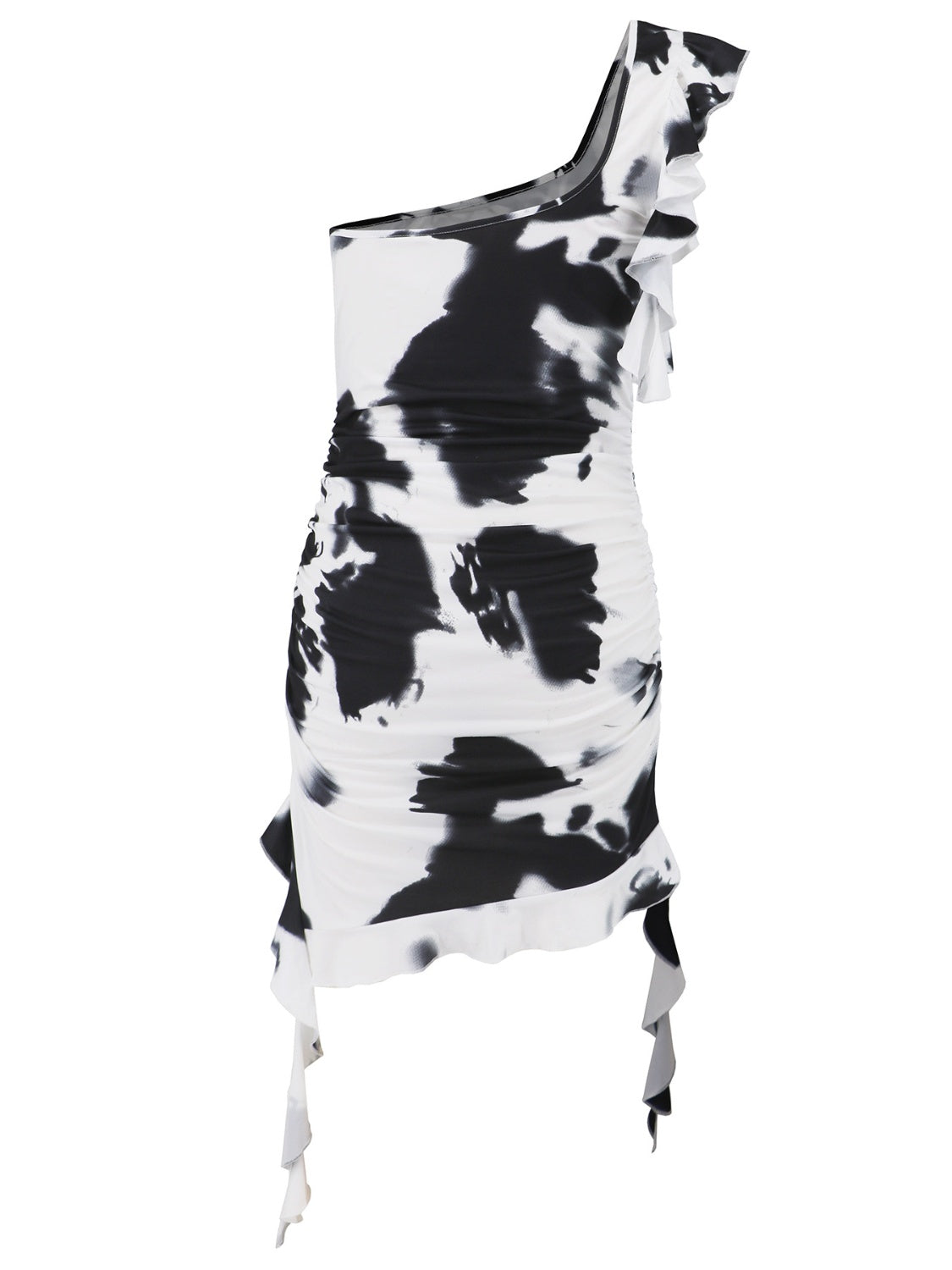 Lorena Ruffled Tie-Dye Single Shoulder Mini Dress