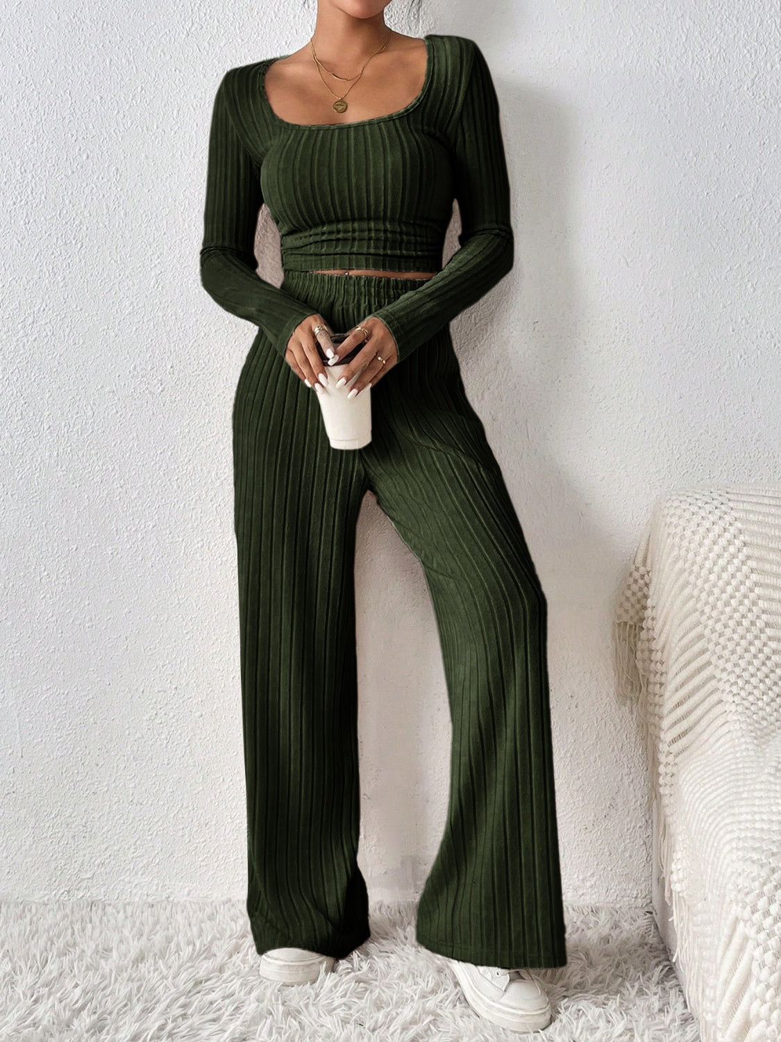 Honey Love Scoop Neck Long Sleeve Top and Pants Set