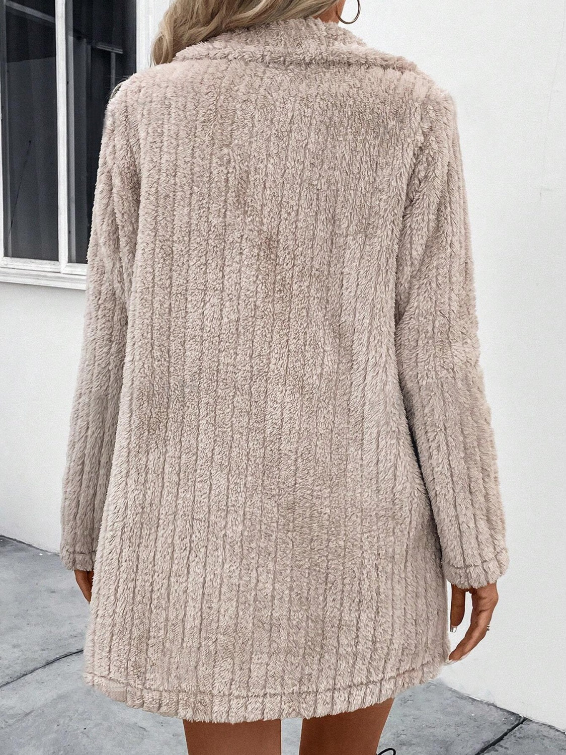 Calista Fuzzy Button Up Long Sleeve Coat with Pockets