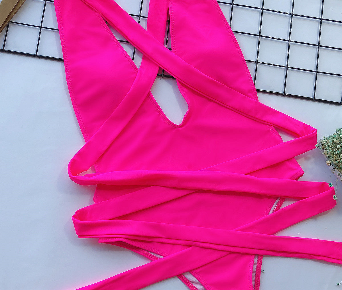 Quinta Halter Neck Deep V Tied One-Piece Swimsuit