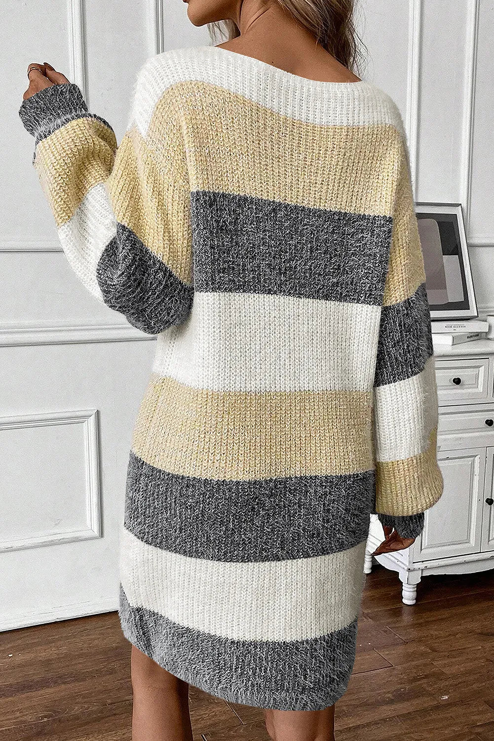 Justine Color Block Boat Neck Long Sleeve Sweater Dress