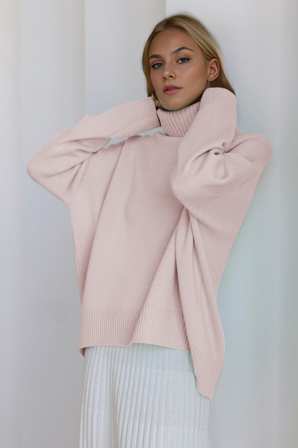Cozy Bliss Turtleneck Dropped Shoulder Long Sleeve Sweater