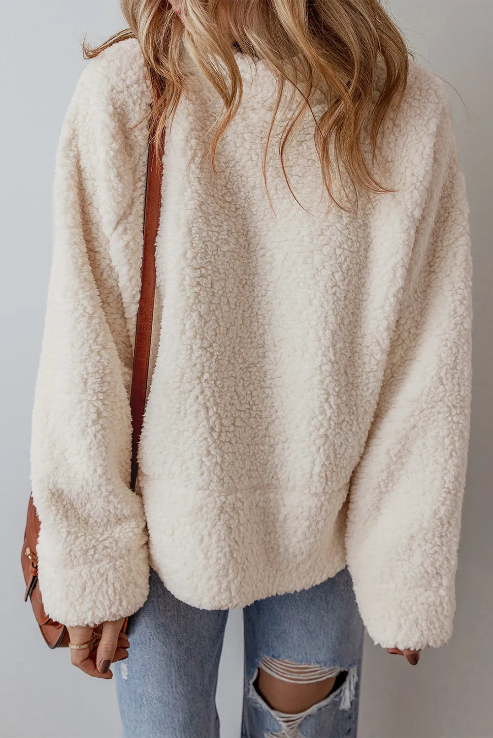 Cozy Classic Turtleneck Long Sleeve Slit Fleece Sweatshirt