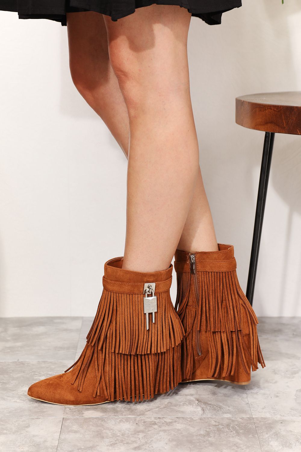 Aurora Stomp Women's Tassel Wedge Heel Ankle Booties