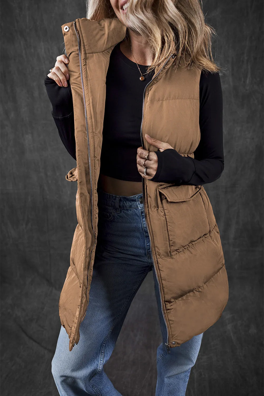 Arctic Edge Pocketed Zip Up Vest Coat