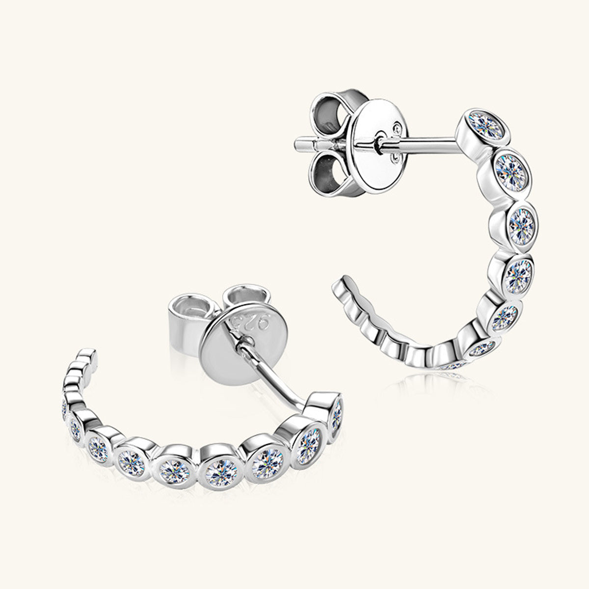 Hannah Inlaid Moissanite 925 Sterling Silver C-Hoop Earrings