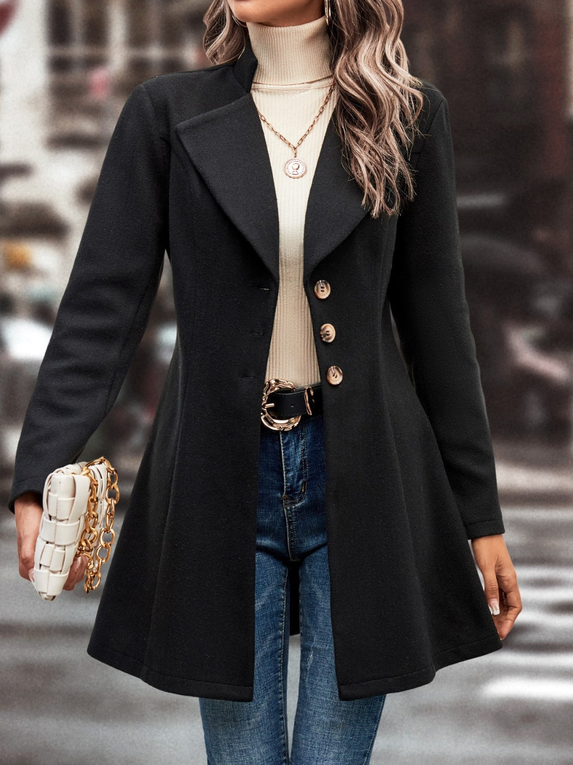 Deanne Collared Neck Long Sleeve Longline Coat