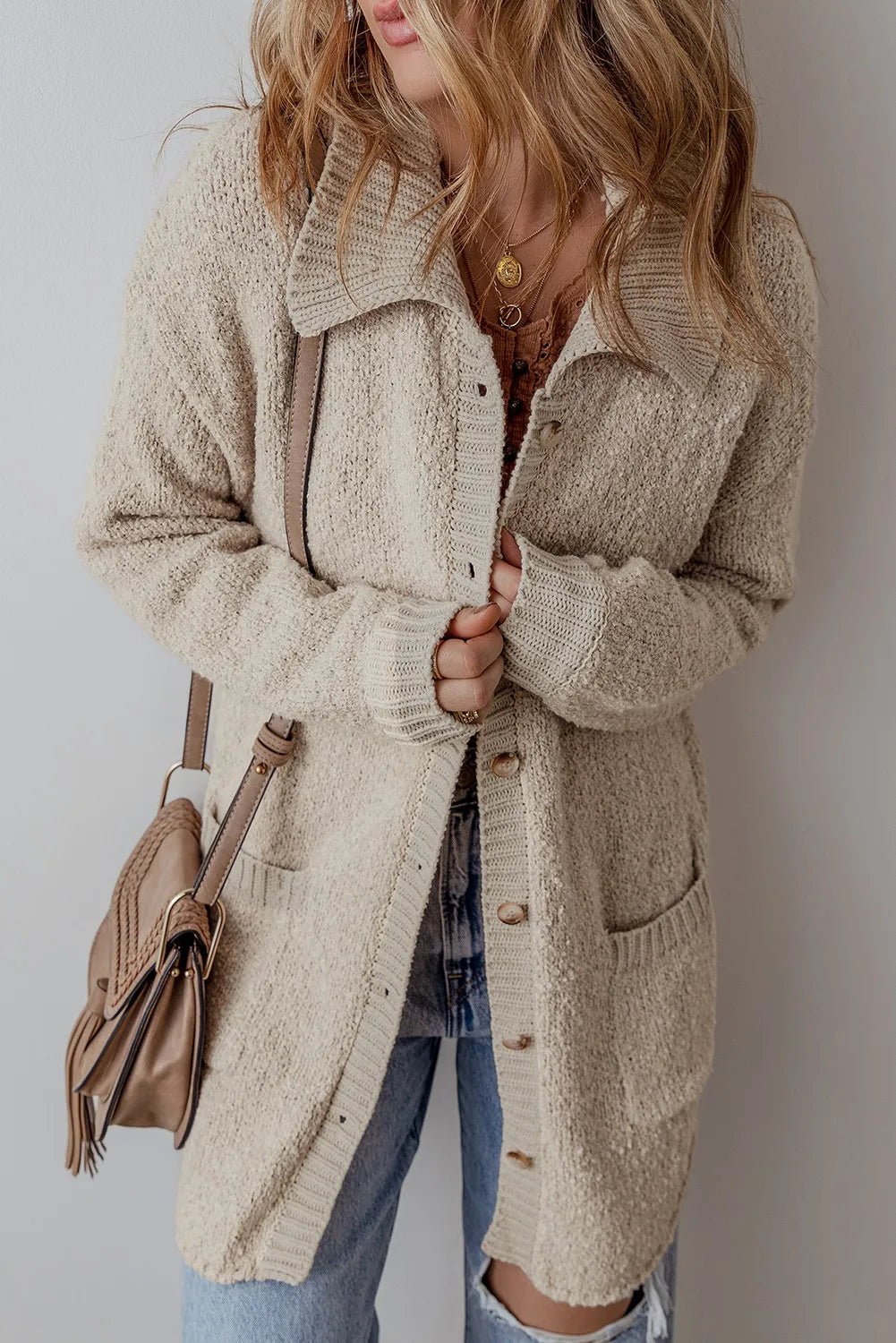 Chill Knit Pocketed Button Up Long Sleeve Cardigan