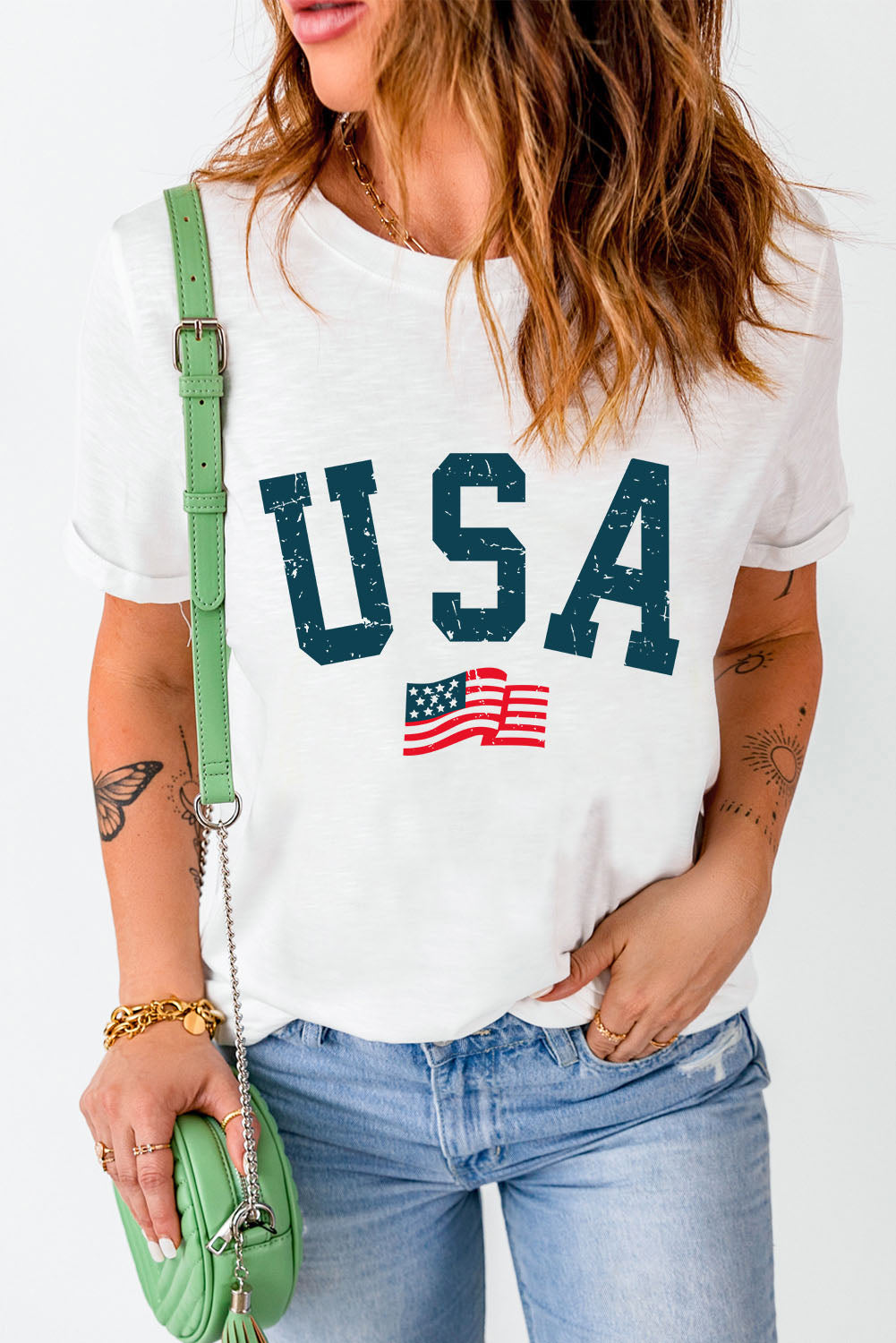 "Born in the USA" Round Neck Short Sleeve T-Shirt