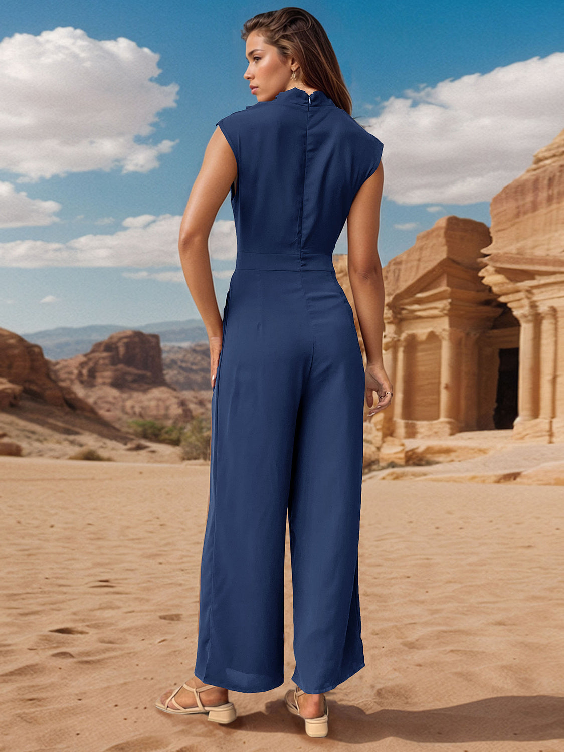 Elayna Ruched Mock Neck Sleeveless Jumpsuit