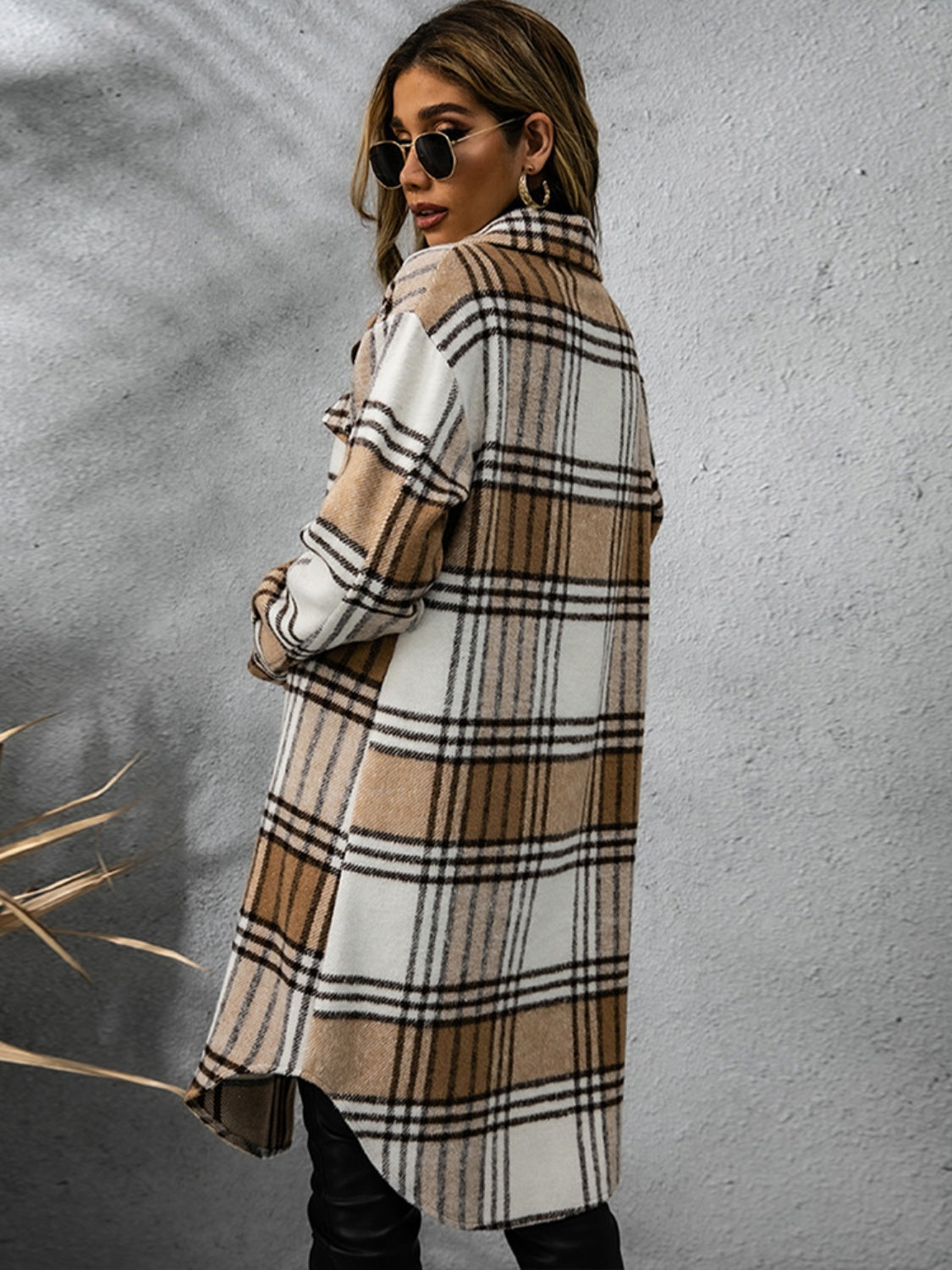 Lana Plaid Collared Neck Long Sleeve Coat