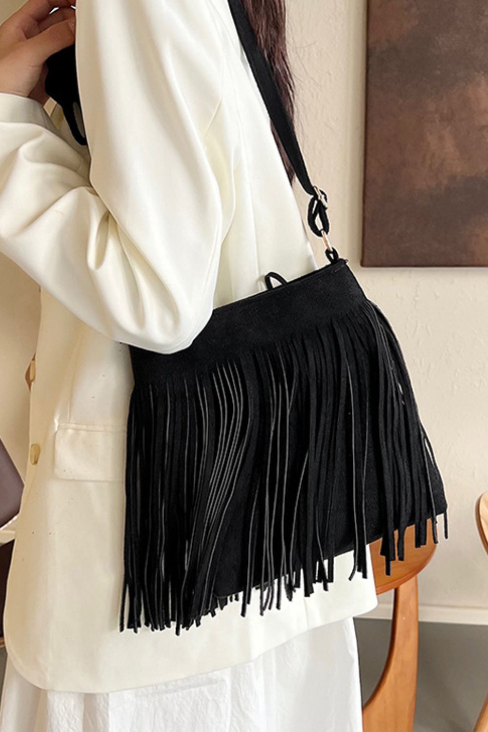 Lorraine Suede Fringe Shoulder Bag