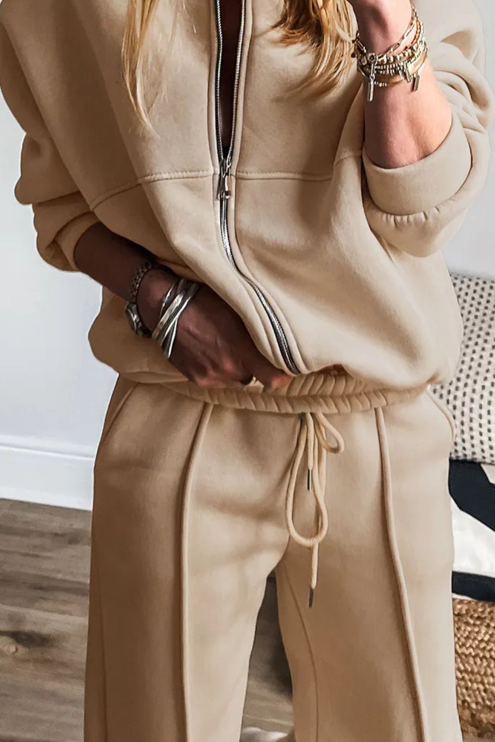 Luxe-Layer Zip Up Long Sleeve Top and Pants Set