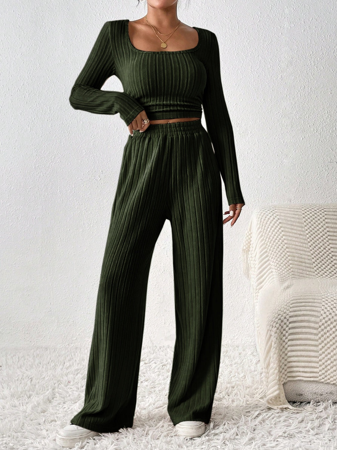 Honey Love Scoop Neck Long Sleeve Top and Pants Set