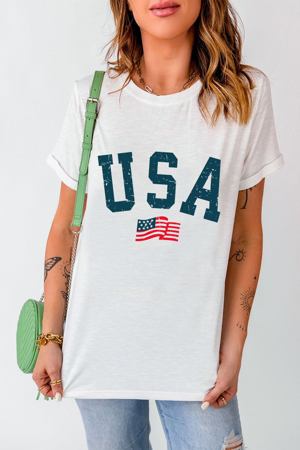 "Born in the USA" Round Neck Short Sleeve T-Shirt