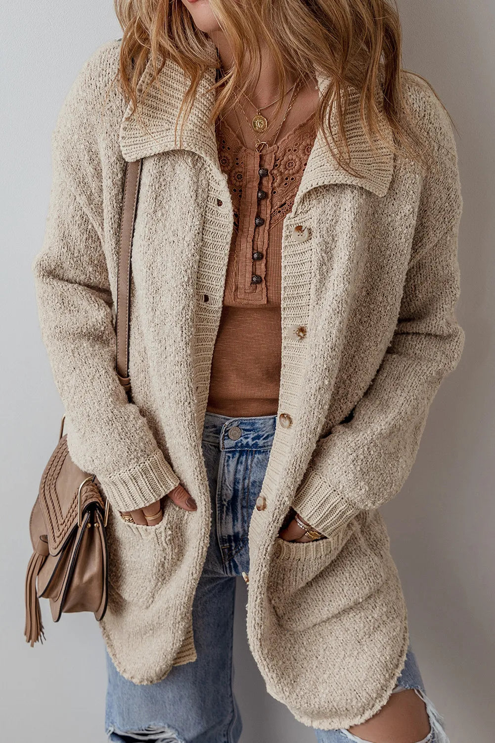 Chill Knit Pocketed Button Up Long Sleeve Cardigan