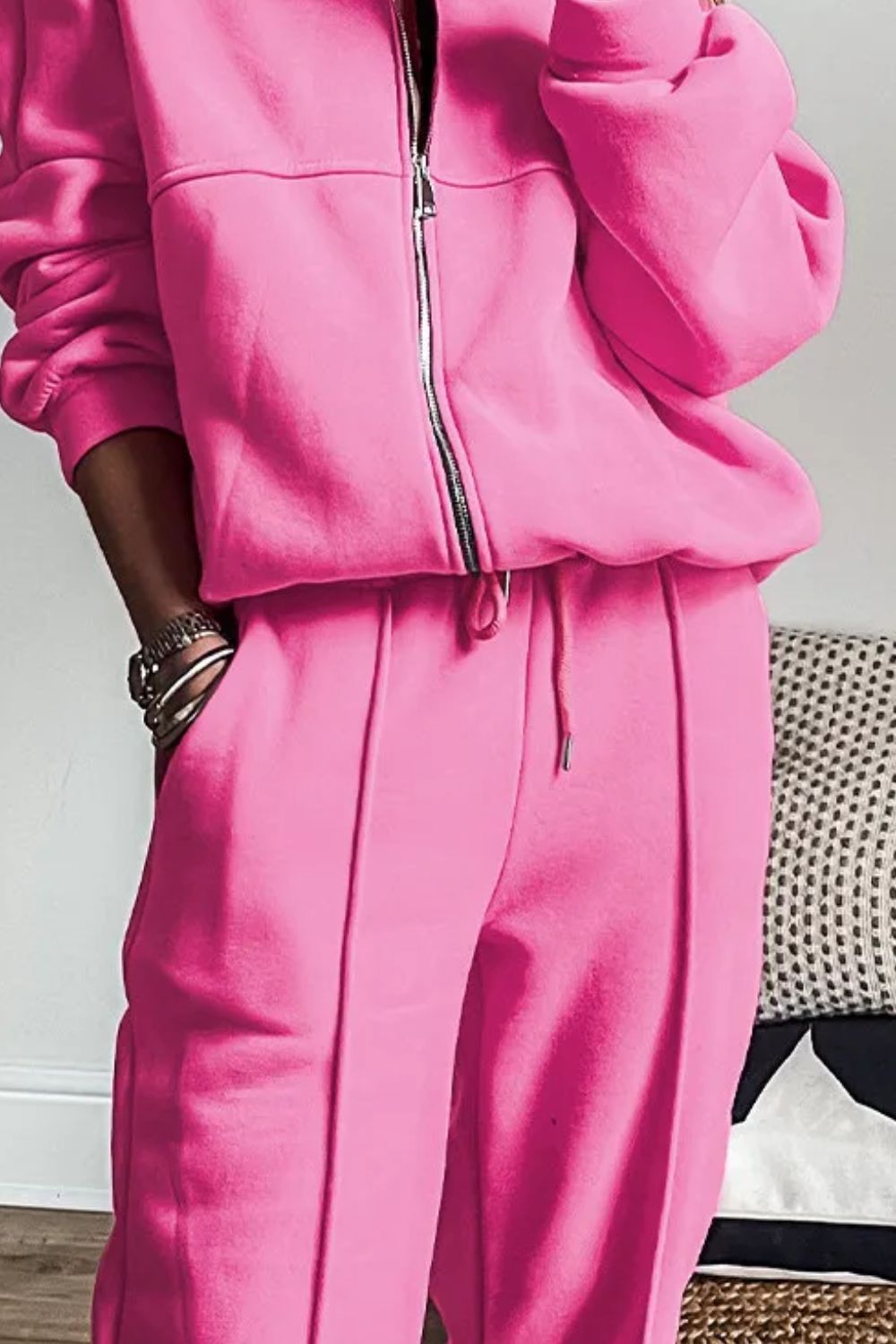 Luxe-Layer Zip Up Long Sleeve Top and Pants Set