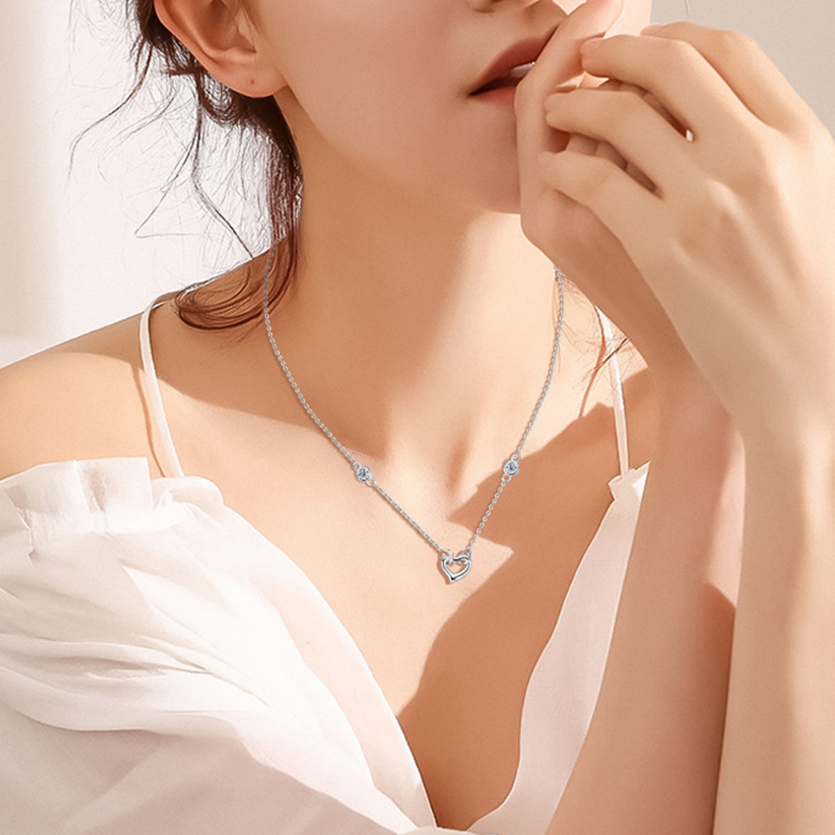 "Lovely" Moissanite 925 Sterling Silver Heart Necklace