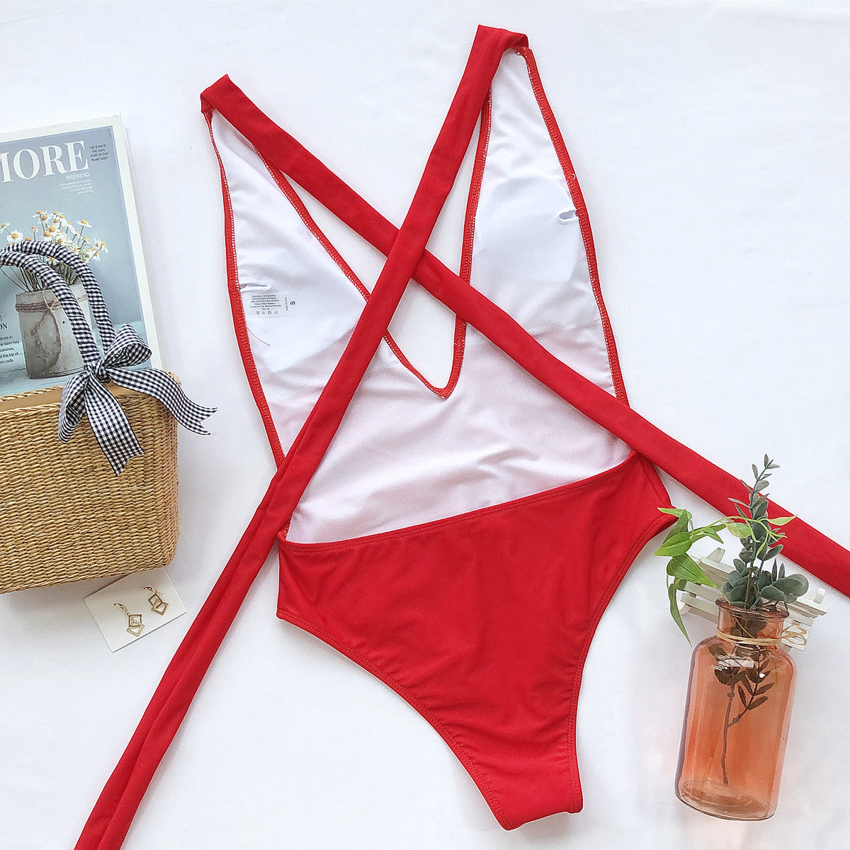Quinta Halter Neck Deep V Tied One-Piece Swimsuit