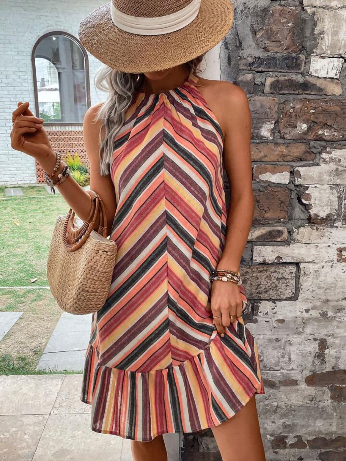 Ulla Striped Grecian Neck Dress