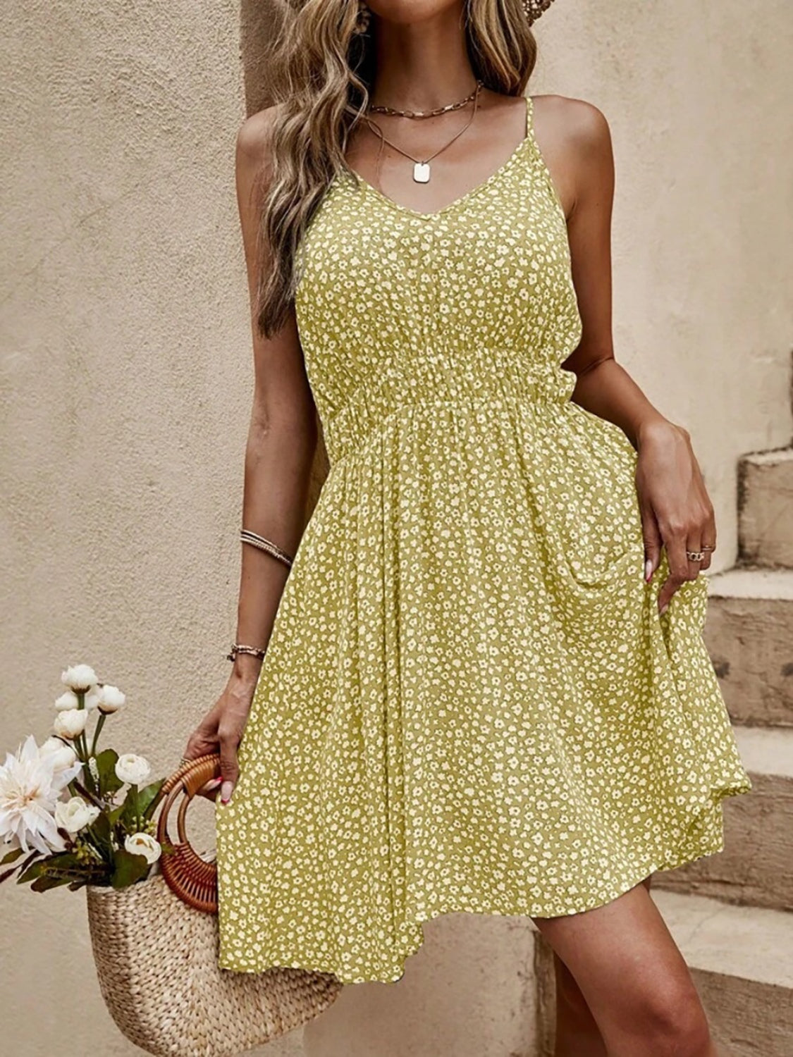 "Sierra" Floral V-Neck Mini Cami Dress