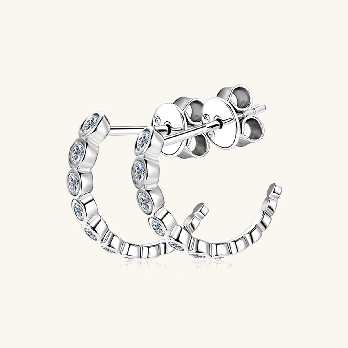Hannah Inlaid Moissanite 925 Sterling Silver C-Hoop Earrings
