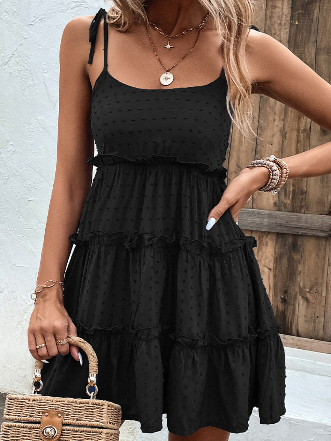 Eve Frill Spaghetti Strap Tiered Dress