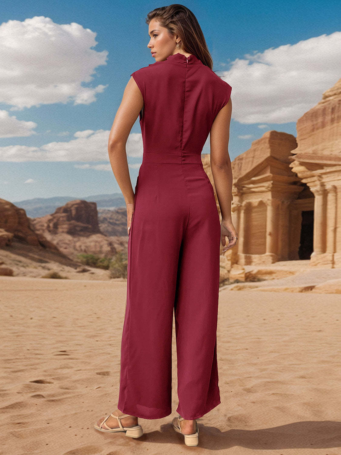 Elayna Ruched Mock Neck Sleeveless Jumpsuit