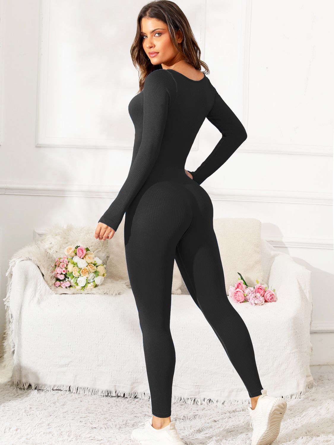 Oanez Scoop Neck Long Sleeve Active Jumpsuit