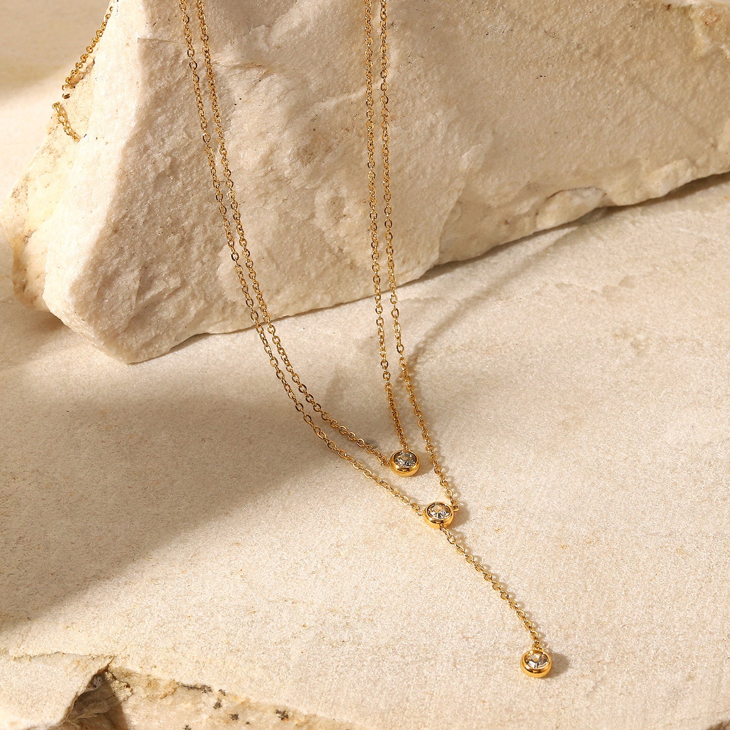 Macey Stainless Steel Zircon Double-Layered Necklace