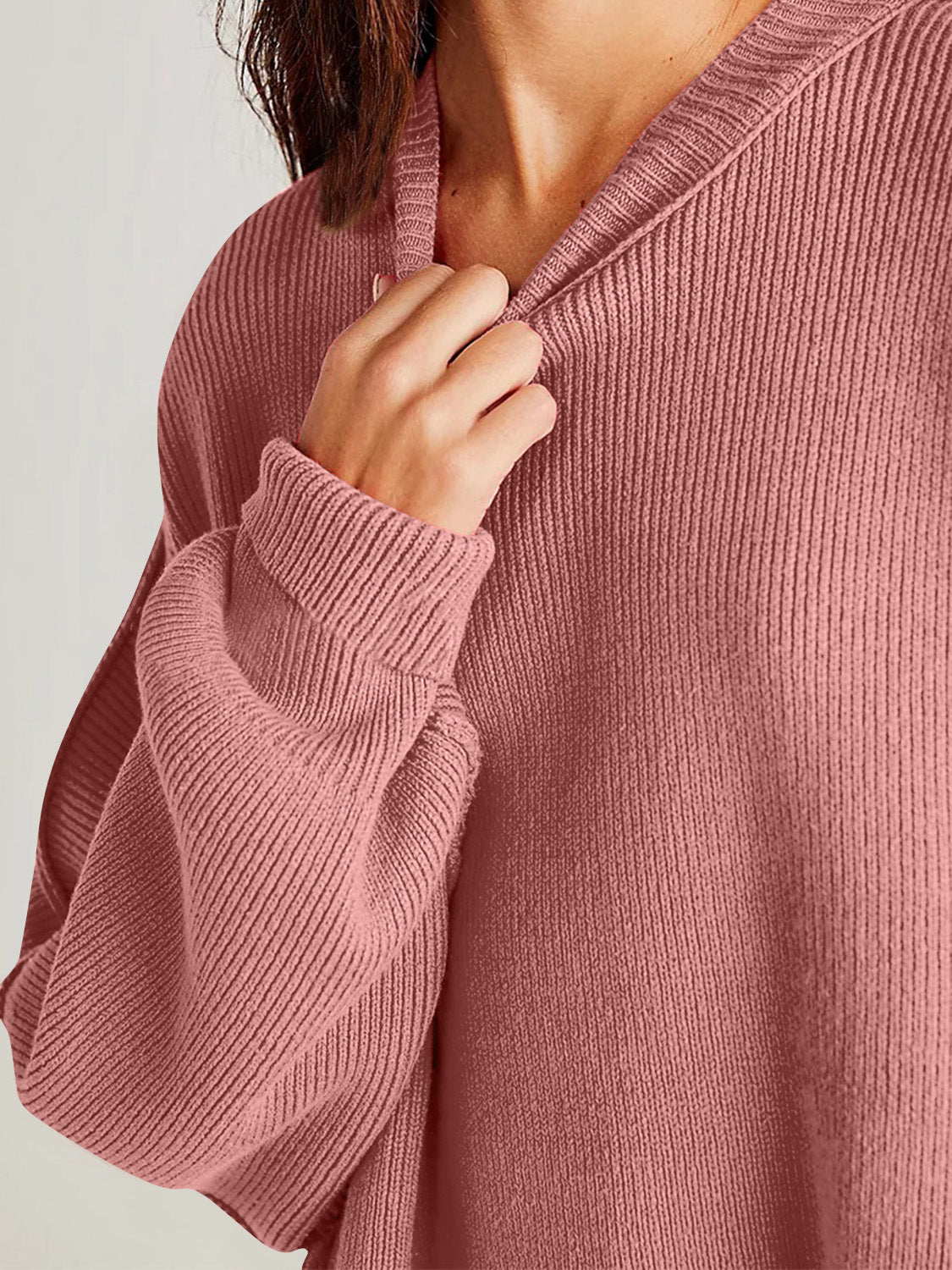 Emerson Double Take Side Slit Round Neck Long Sleeve Sweater