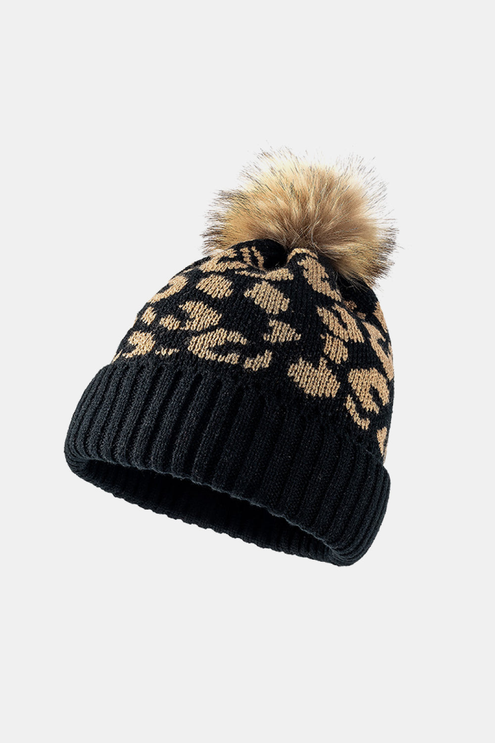 Just Chill Leopard Pom-Pom Cuffed Beanie