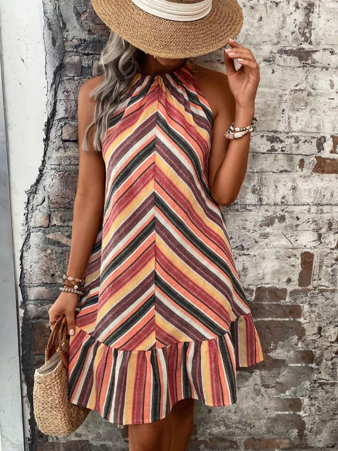 Ulla Striped Grecian Neck Dress