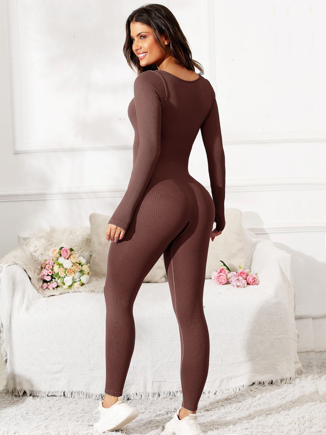 Oanez Scoop Neck Long Sleeve Active Jumpsuit