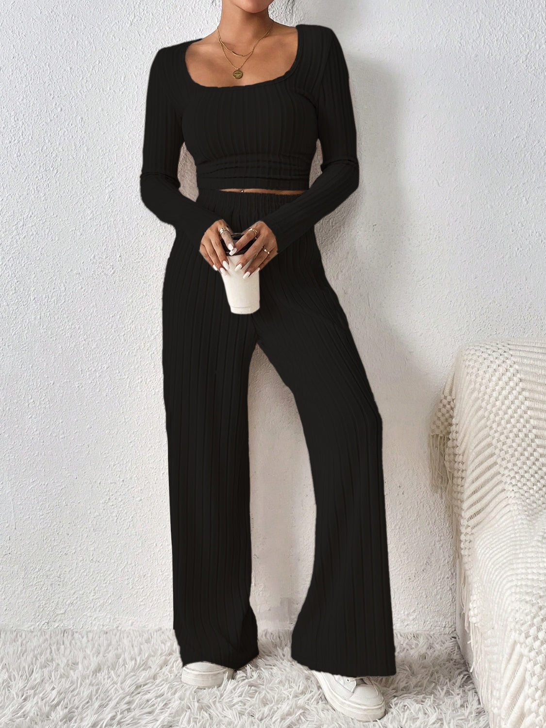 Honey Love Scoop Neck Long Sleeve Top and Pants Set