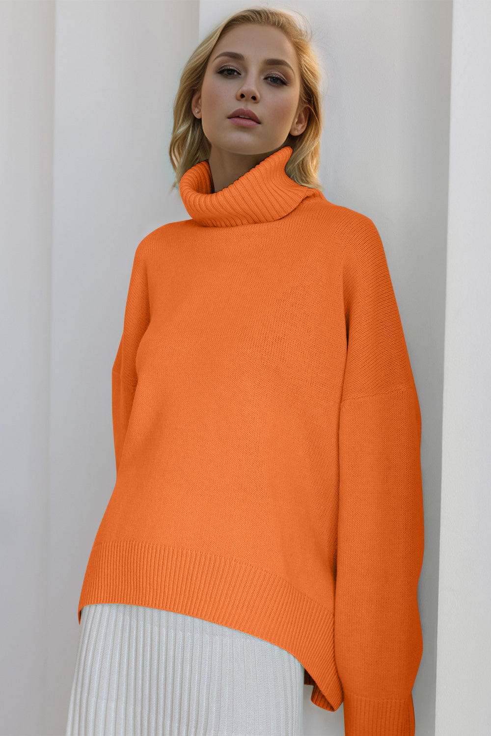 Cozy Bliss Turtleneck Dropped Shoulder Long Sleeve Sweater