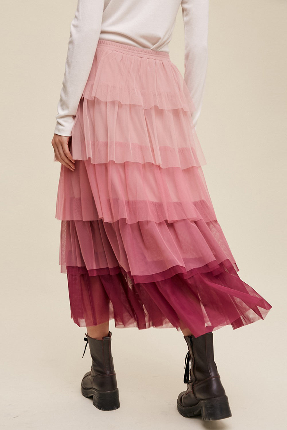 Tulle Hues Elastic Waist Layered Tulle Midi Skirt