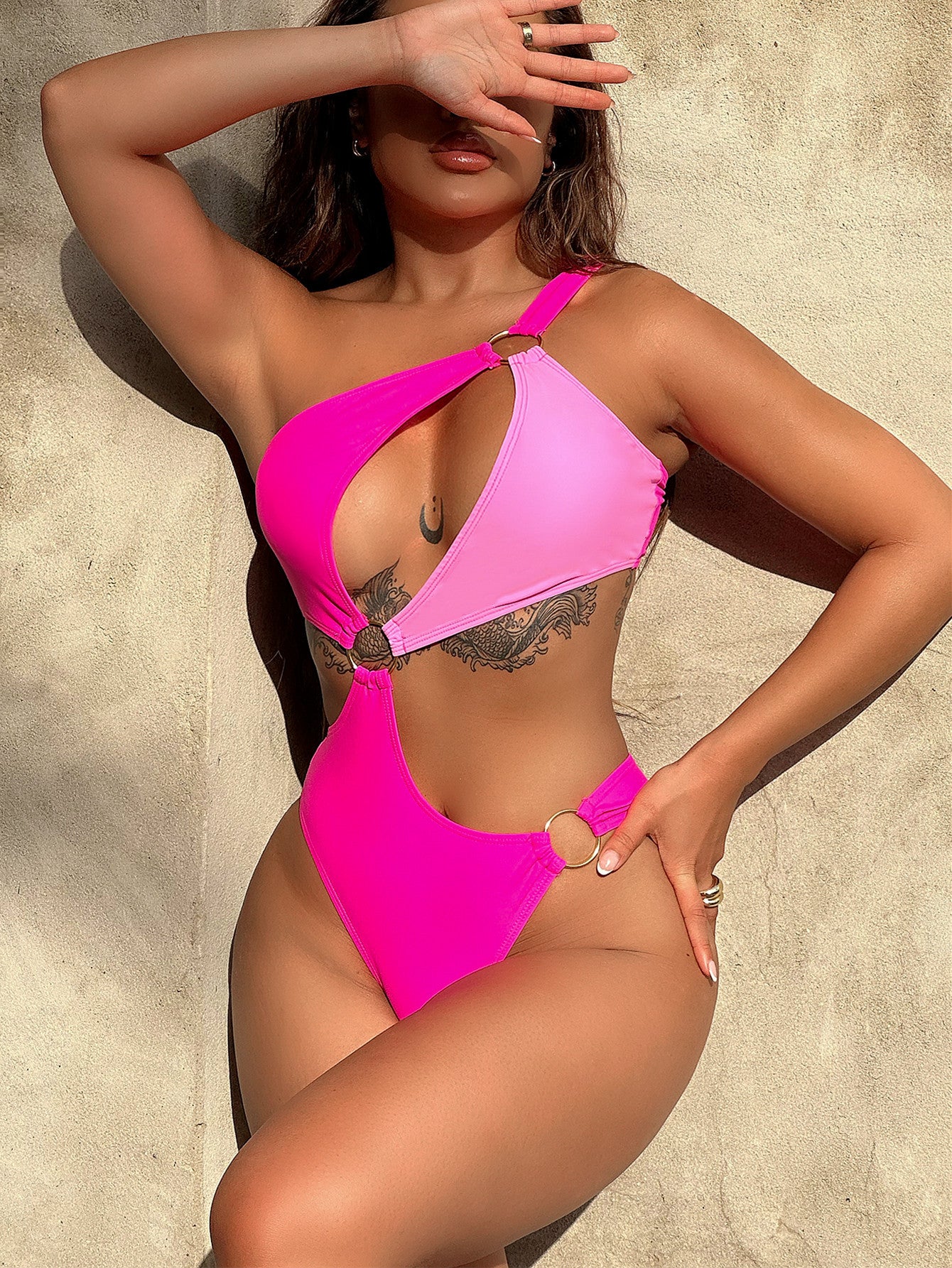 "Bali" One-Shoulder Cutout Ring Detail One-Piece Swimsuit
