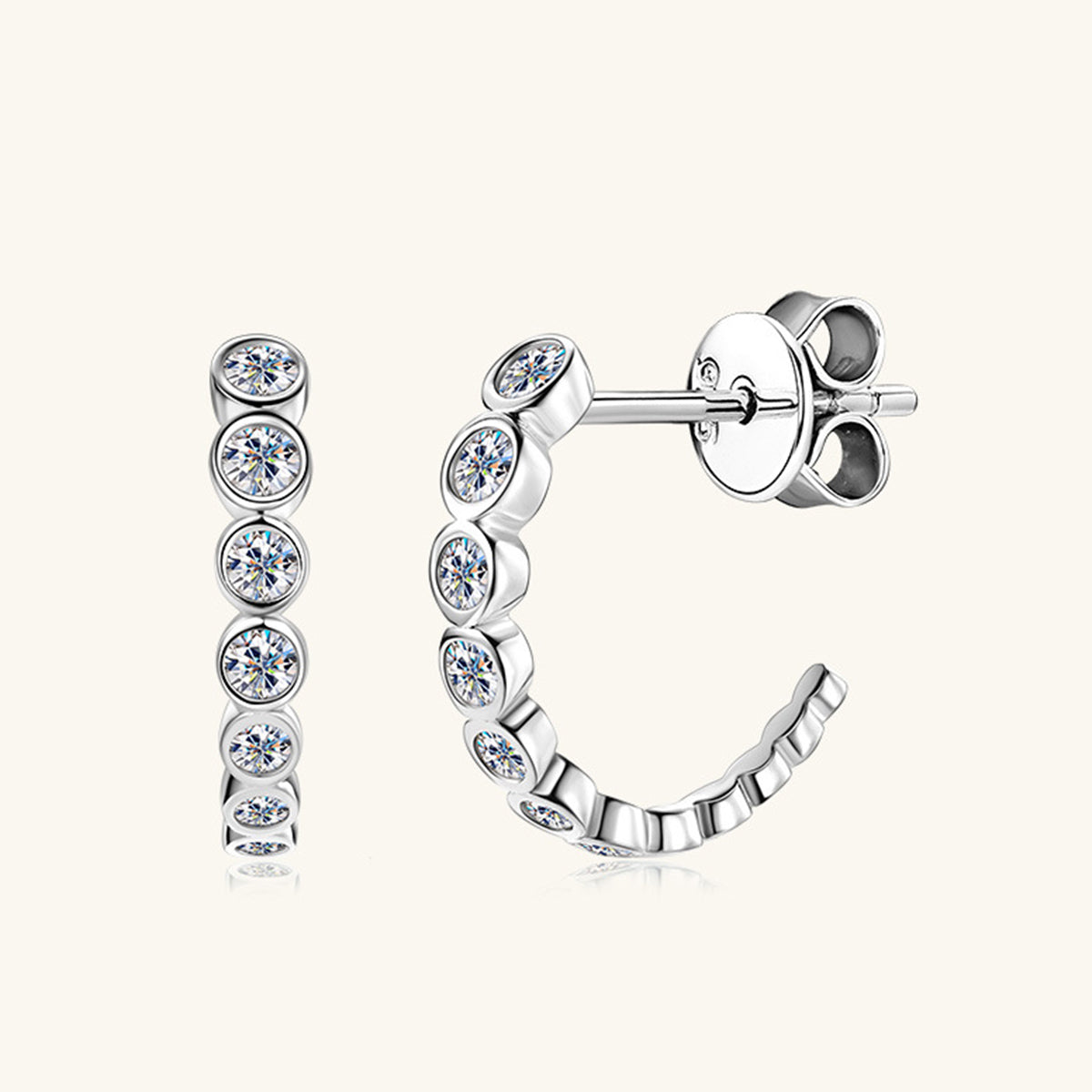Hannah Inlaid Moissanite 925 Sterling Silver C-Hoop Earrings