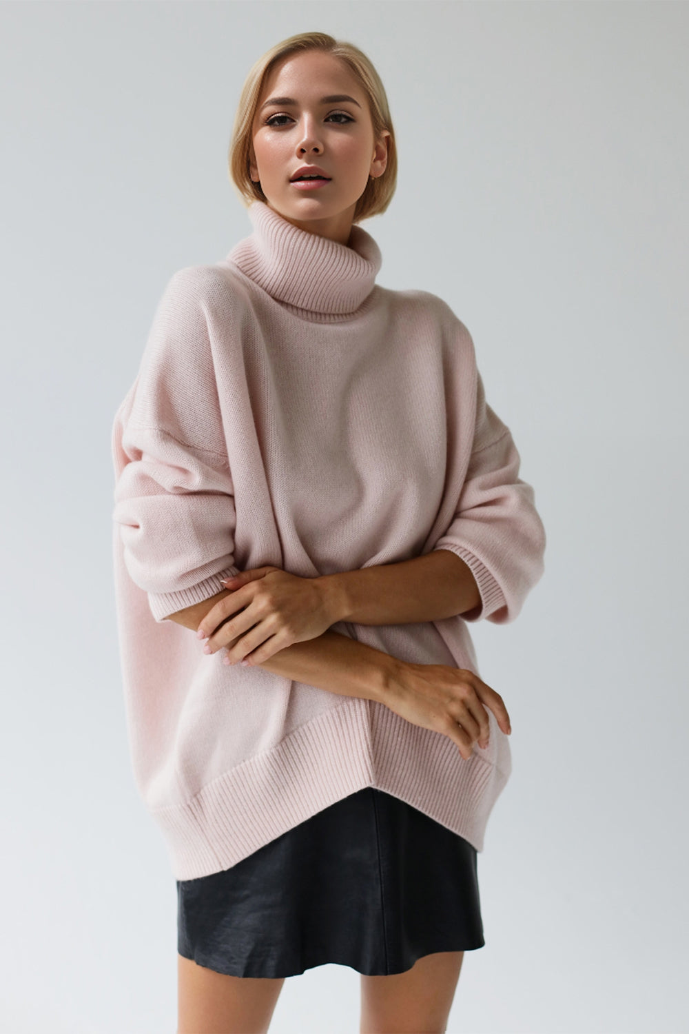 Cozy Bliss Turtleneck Dropped Shoulder Long Sleeve Sweater