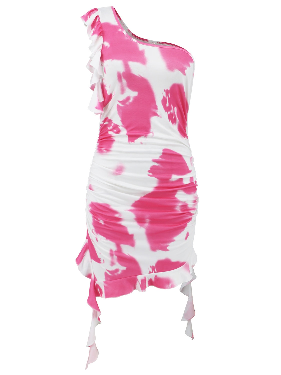 Lorena Ruffled Tie-Dye Single Shoulder Mini Dress