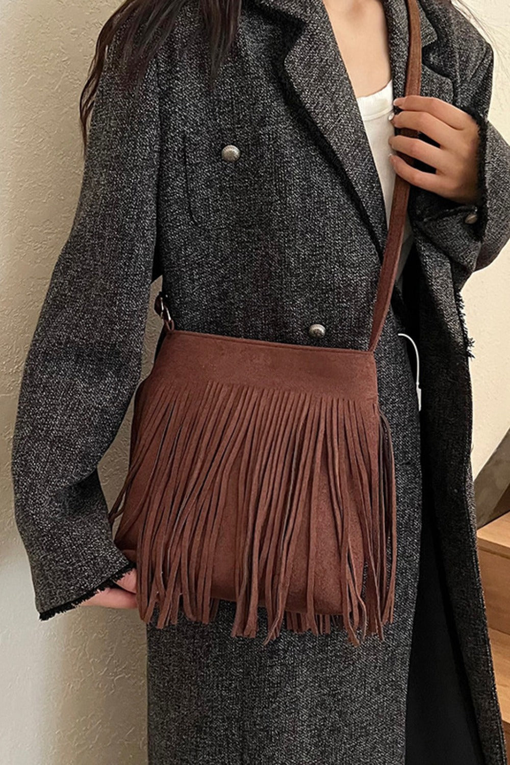 Lorraine Suede Fringe Shoulder Bag