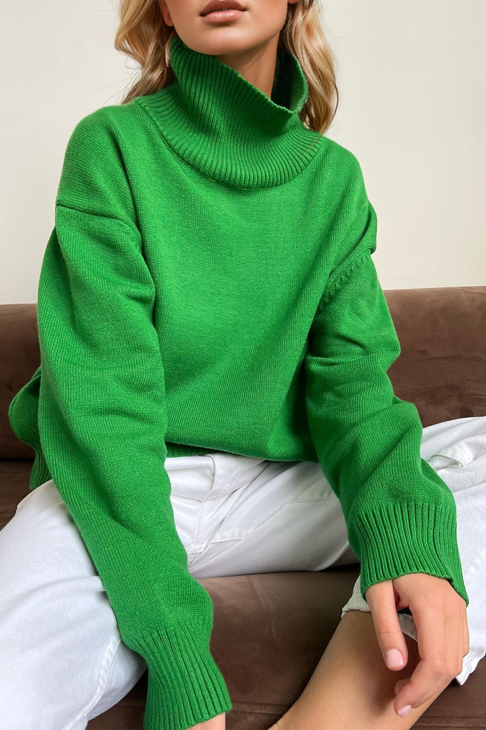 Cozy Bliss Turtleneck Dropped Shoulder Long Sleeve Sweater