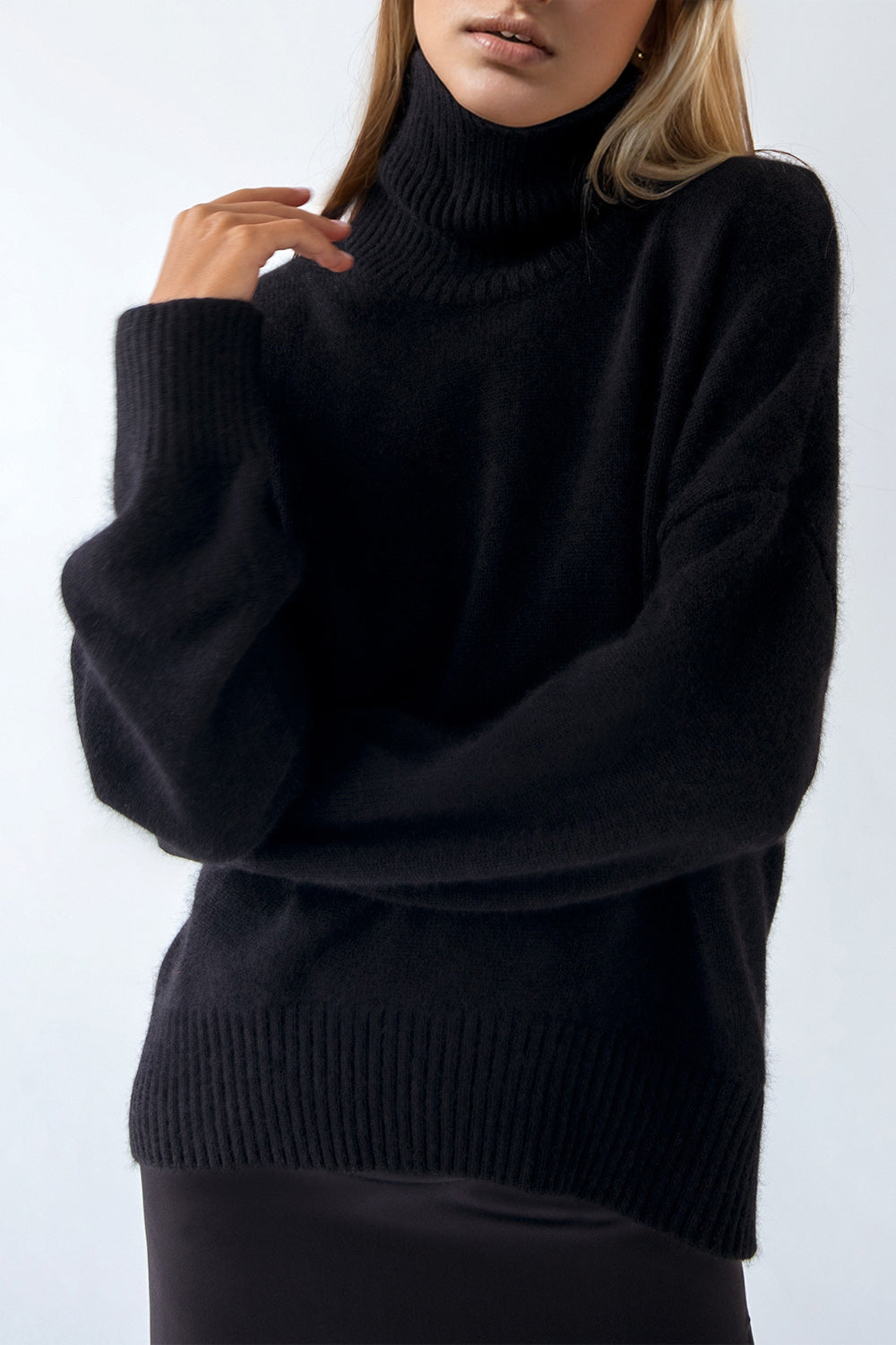 Cozy Bliss Turtleneck Dropped Shoulder Long Sleeve Sweater