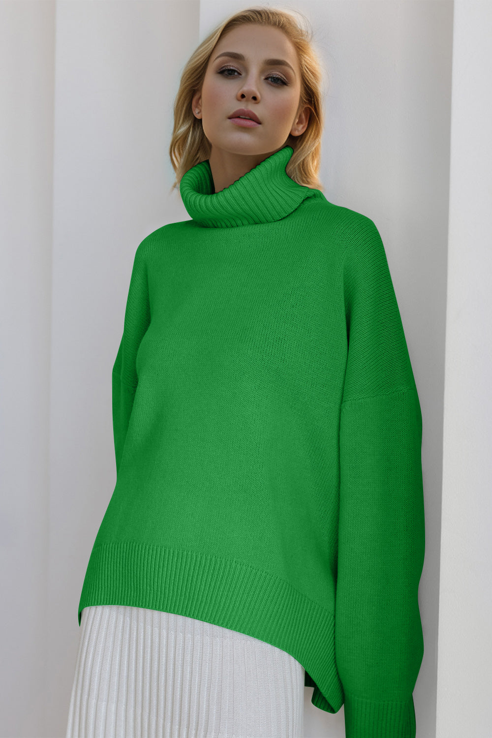 Cozy Bliss Turtleneck Dropped Shoulder Long Sleeve Sweater